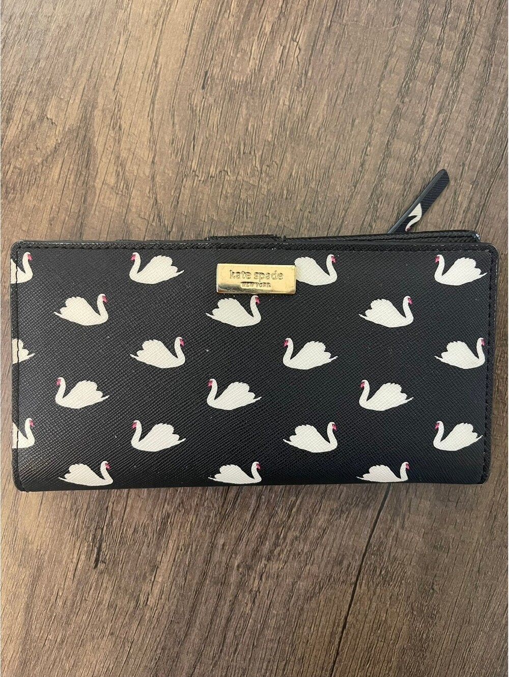 Kate Spade New York Black Swan Print Zip-Around Continental Wallet - Picture 8 of 9